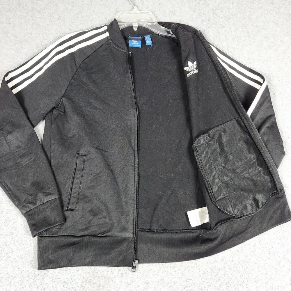 Adidas Track Jacket Youth L Black Superstar Trefoil 3-Stripe Athletic Full Zip